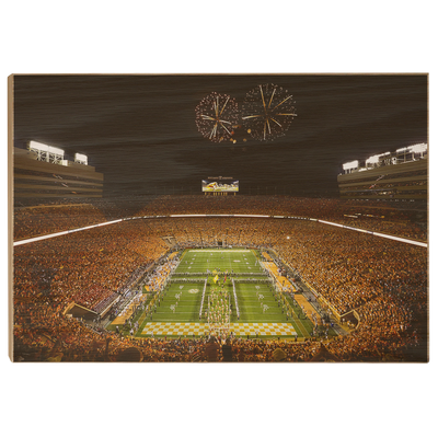 Tennessee Volunteers - Running Thru the T Fireworks - College Wall Art #Wood