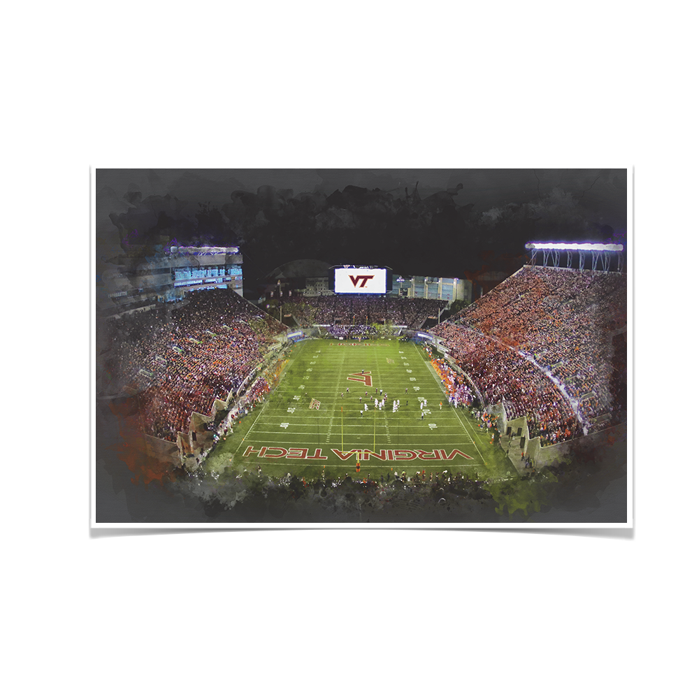 Virginia Tech Hokies - Lane Stadium Watercolor - College Wall Art #Canvas