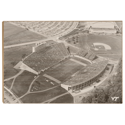 Virginia Tech Hokies - Vintage Aerial Lane Stadium - College Wall Art #Wood