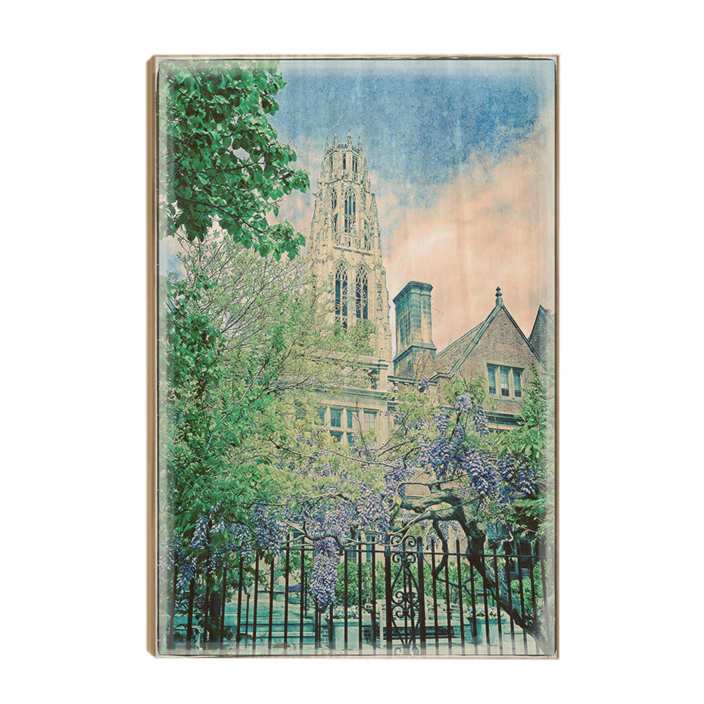 Yale Bulldogs - Harkness Tower Water Color - College Wall Art #Wood
